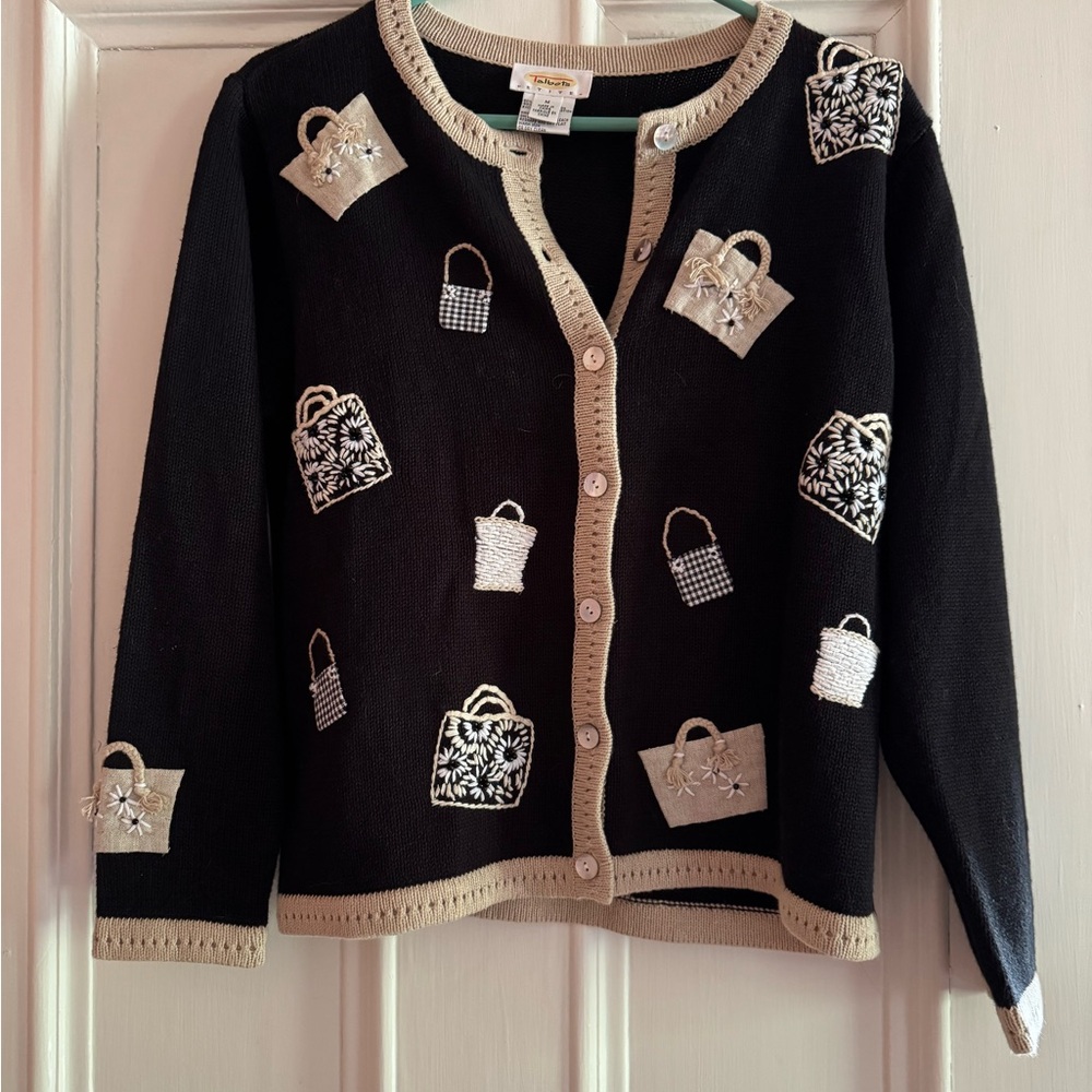 Talbots Black and Beige Knit Cardigan with Purses